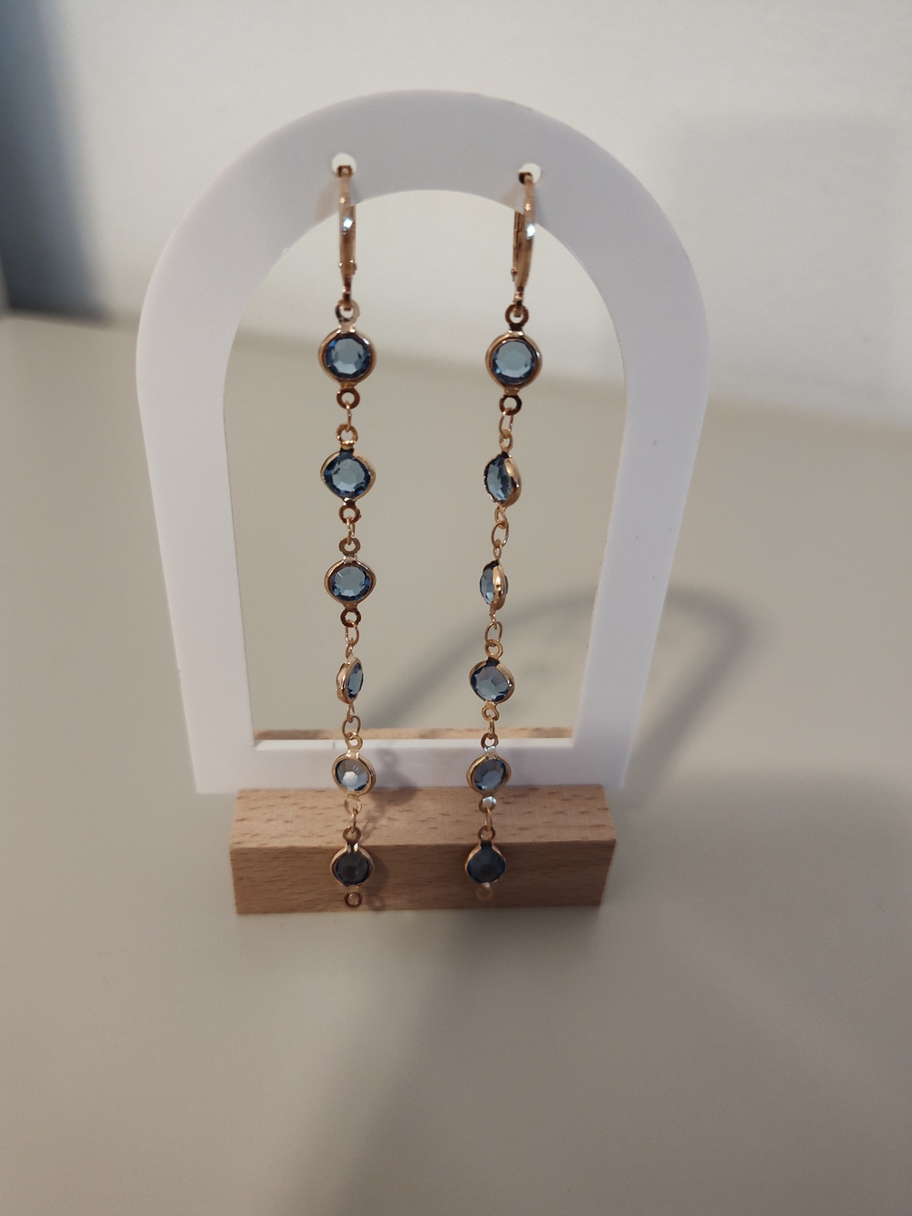 Gold Drop Earrings with Blue Gemstones